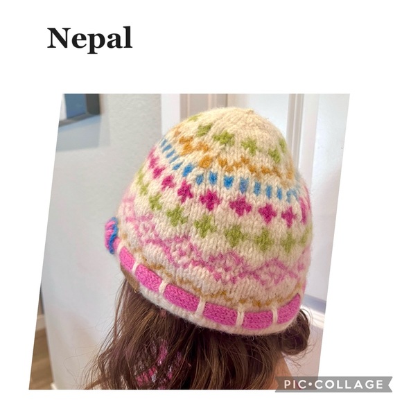 EVEREST DESIGNS GIRLS WOOL KNIT BEANIE RAISED PINK FLOWER FAIR ISLE - Picture 3 of 4